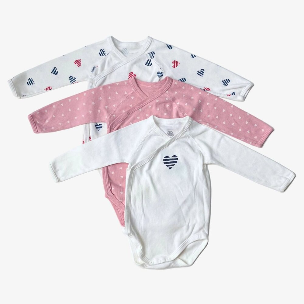Petit Bateau – Long-Sleeve Onesies (Set of 3, Size 12 months / 74 cm, run small)
